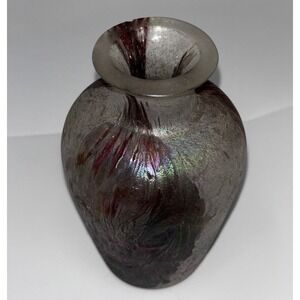 Original TOYO Murano Style Blown Scavo Glass Iridescent Amethyst Purple Vase‎